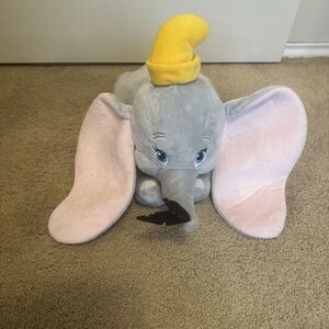 Disney Store Dumbo 17” LG Super Soft Plush Feather Hat Ears Laying Elephant Gray